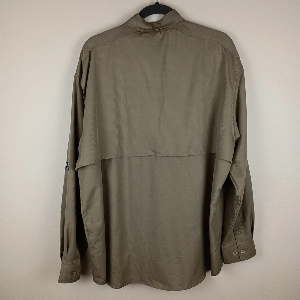 Khaki Ripstop Fishing Shirt Long Sleeve UPF 40+ Sun Protection Men's Large